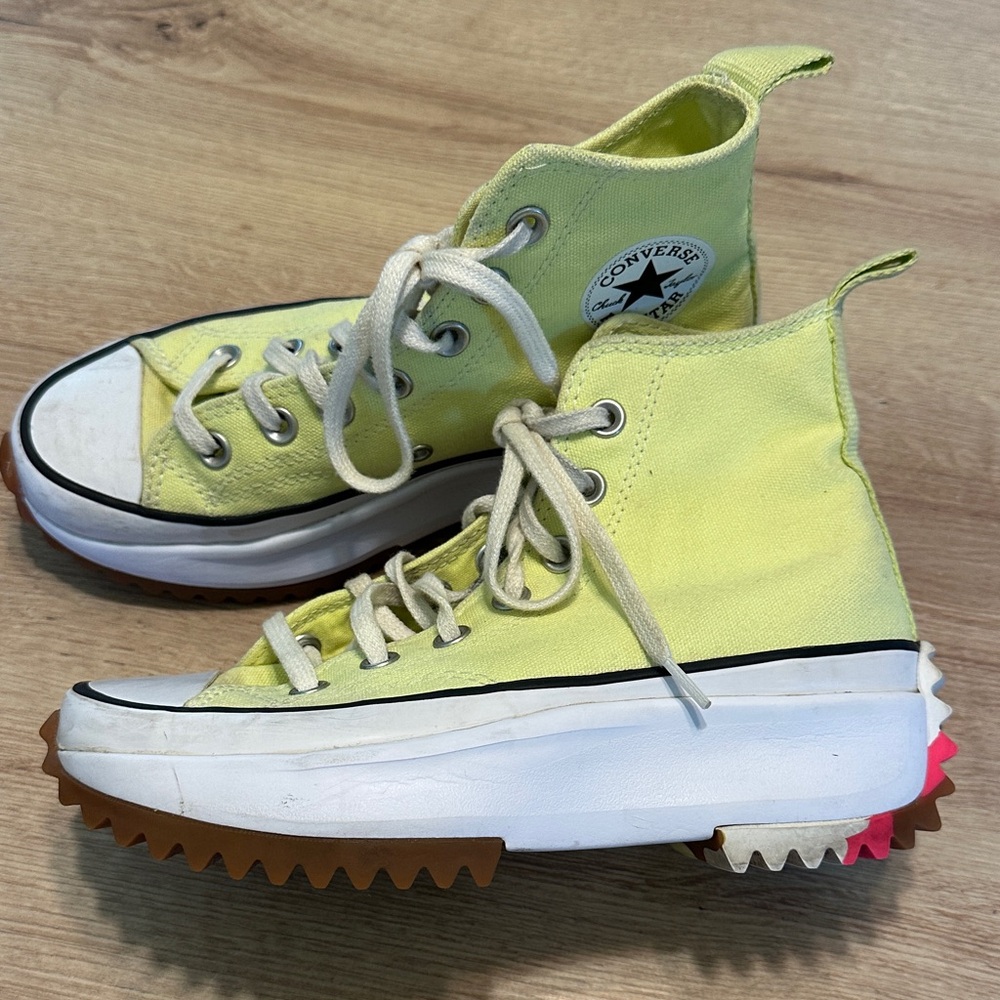Converse High Top Sneakers in Lime Green with Pink Accent